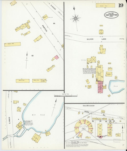 Sanborn Fire Insurance Map from East Hartford, Hartford County, Connecticut (1908), Sheet #0019 - Historic Sanborn Fire Insurance Map Print, vintage old map wall art, antique decor, genealogy gift, Connecticut Connecticut map