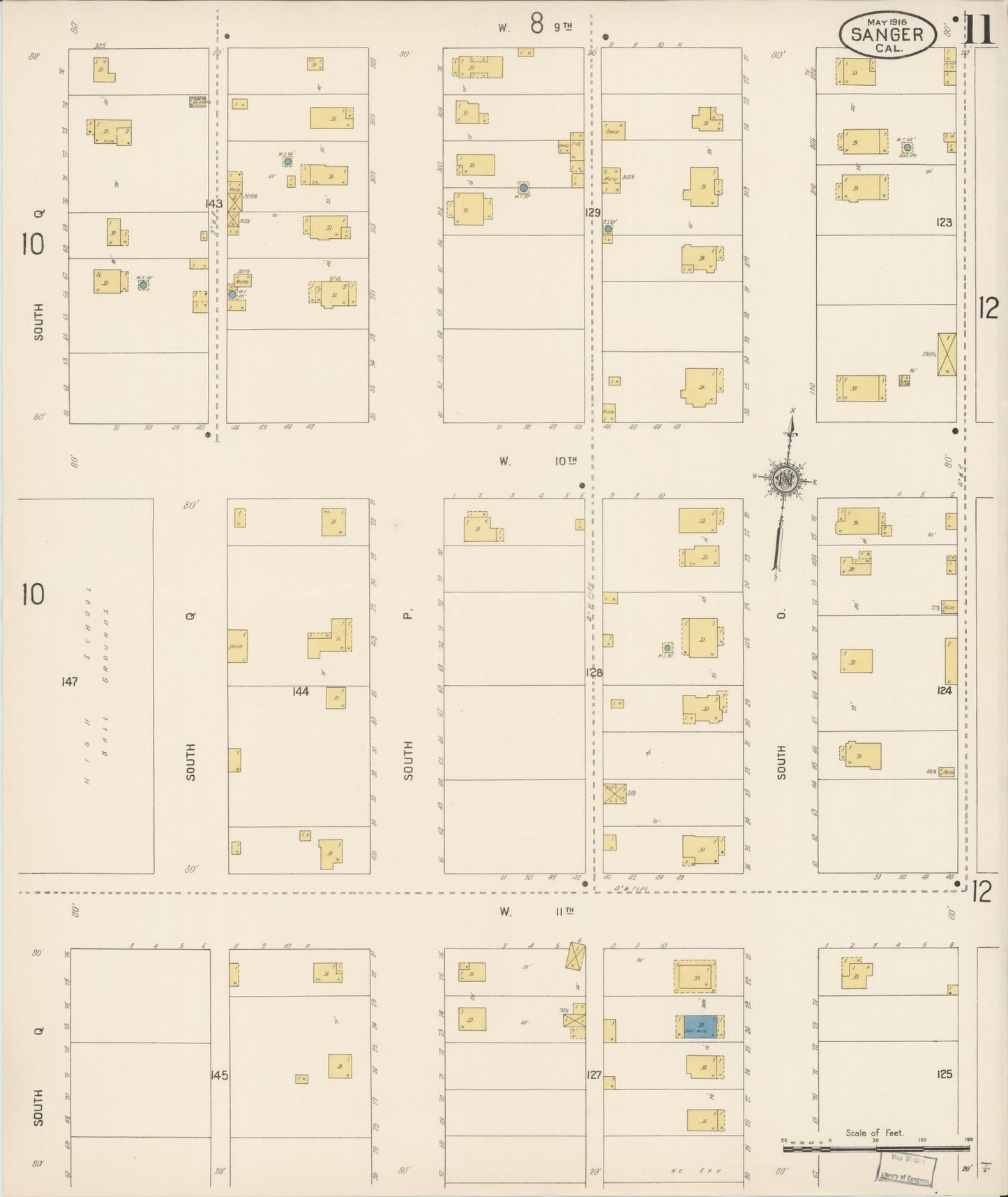 Sanborn Fire Insurance Map from Sanger, Fresno County, California (1916), Sheet #0011 - Complete Map Set gallery image, historic Sanborn map, vintage wall art, California California