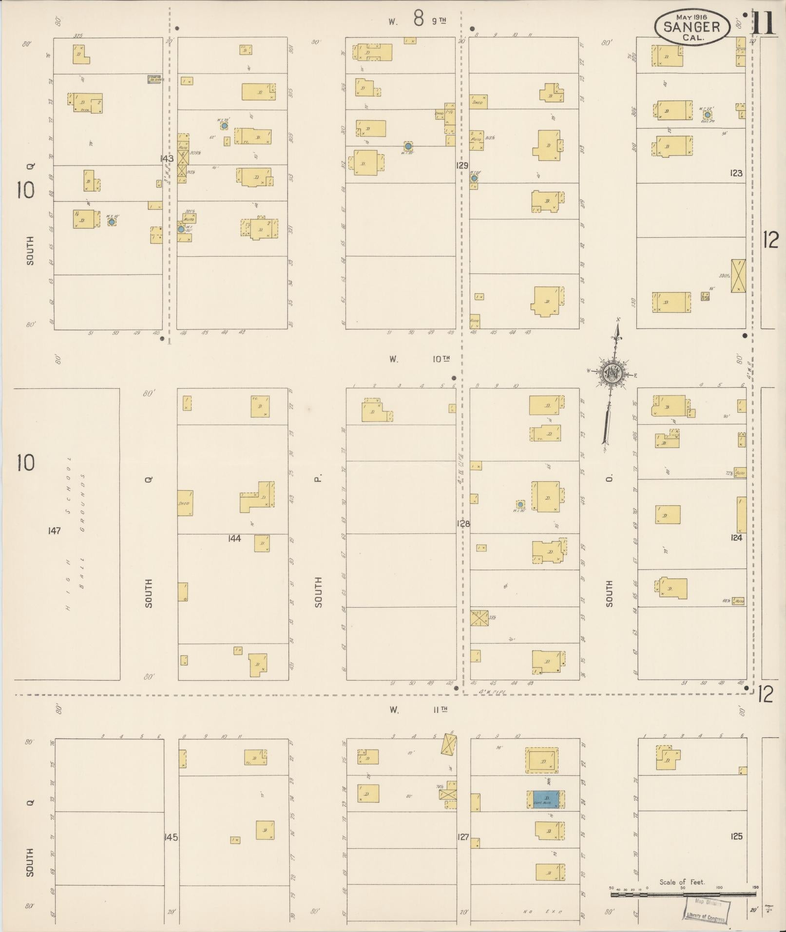 Sanborn Fire Insurance Map from Sanger, Fresno County, California (1916), Sheet #0011 - Complete Map Set gallery image, historic Sanborn map, vintage wall art, California California