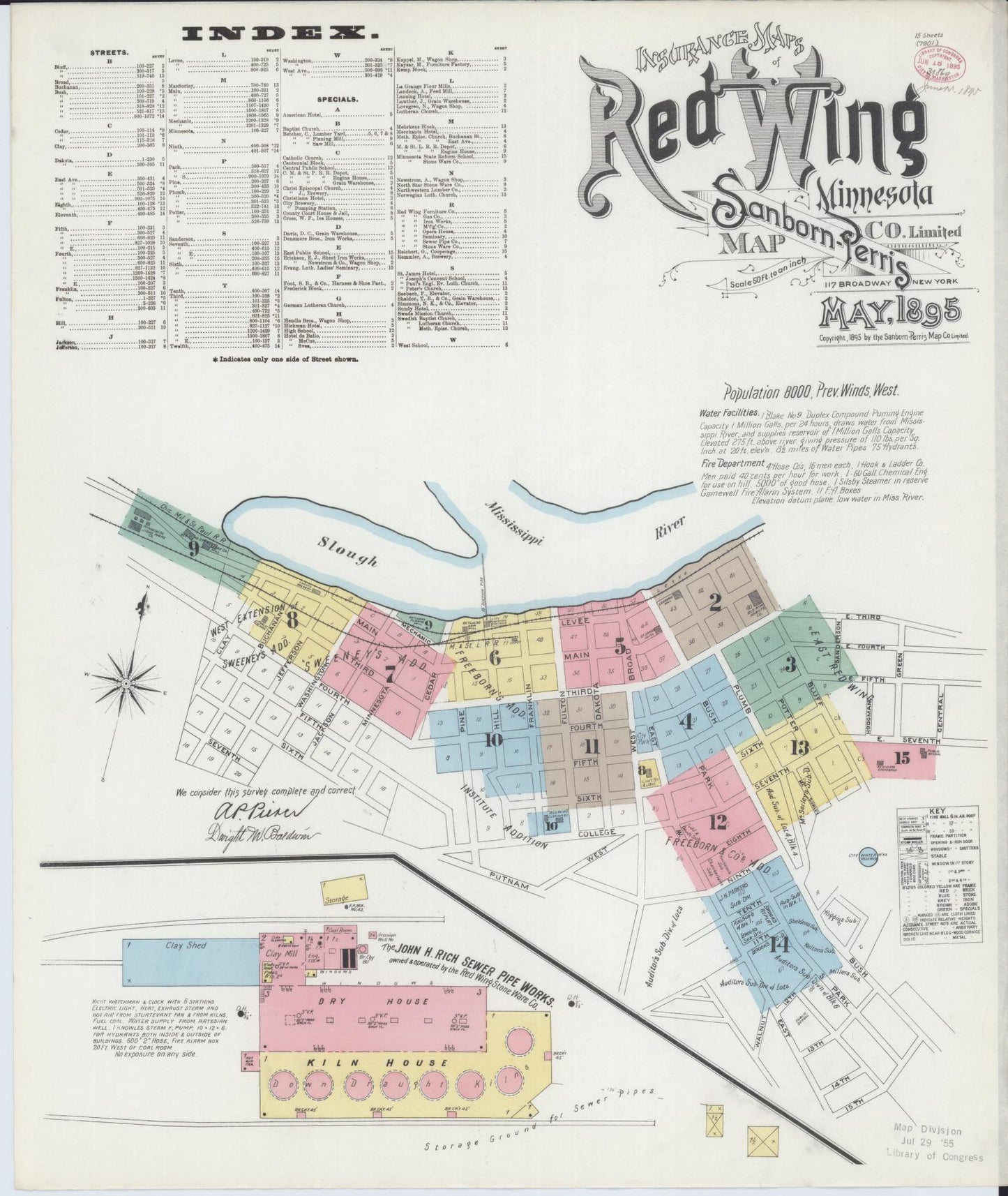 Sanborn Fire Insurance Map from Red Wing, Goodhue County, Minnesota (1895), Sheet #0001 - Historic Sanborn Fire Insurance Map Print, vintage old map wall art, antique decor, genealogy gift, Minnesota Minnesota map
