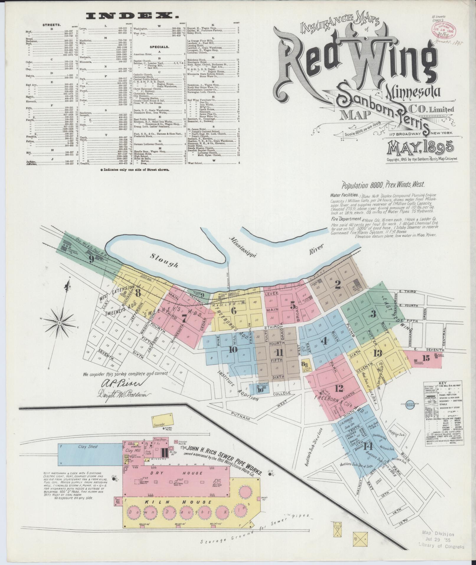 Sanborn Fire Insurance Map from Red Wing, Goodhue County, Minnesota (1895), Sheet #0001 - Historic Sanborn Fire Insurance Map Print, vintage old map wall art, antique decor, genealogy gift, Minnesota Minnesota map