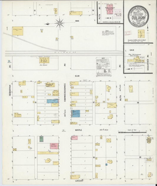 Sanborn Fire Insurance Map from Oologah, Rodgers County, Oklahoma (1909), Sheet #0001 - Historic Sanborn Fire Insurance Map Print, vintage old map wall art, antique decor, genealogy gift, Oklahoma Oklahoma map