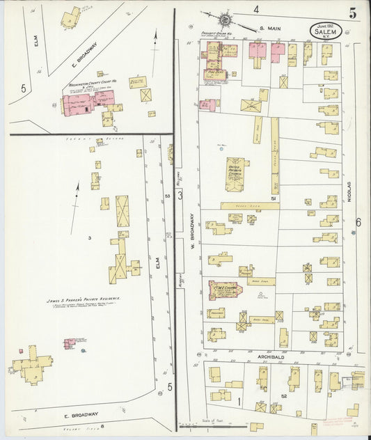 Sanborn Fire Insurance Map from Salem, Washington County, New York (1912), Sheet #0005 - Historic Sanborn Fire Insurance Map Print, vintage old map wall art, antique decor, genealogy gift, New York New York map