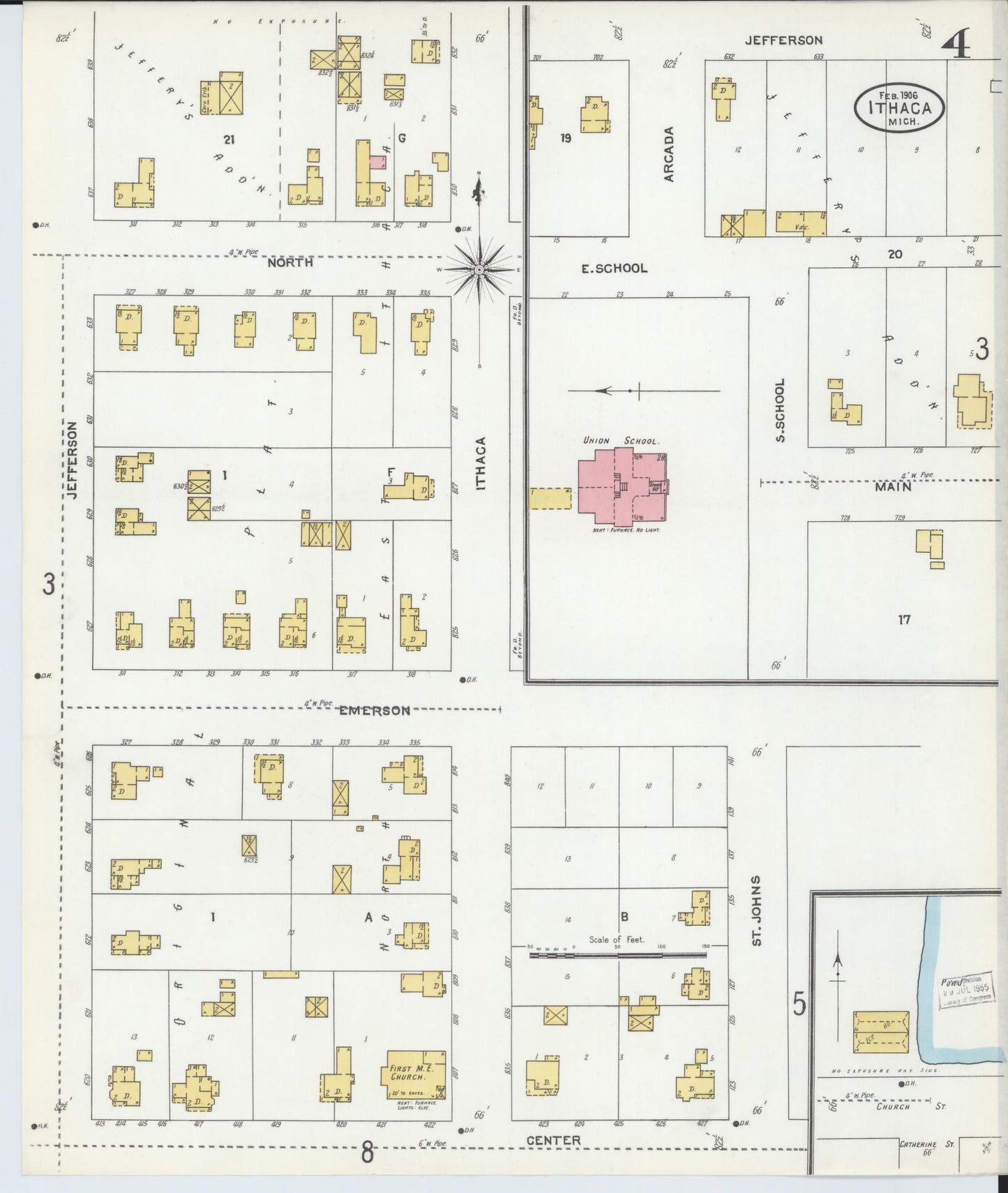 Sanborn Fire Insurance Map from Ithaca, Gratiot County, Michigan (1906), Sheet #0004 - Complete Map Set gallery image, historic Sanborn map, vintage wall art, Michigan Michigan