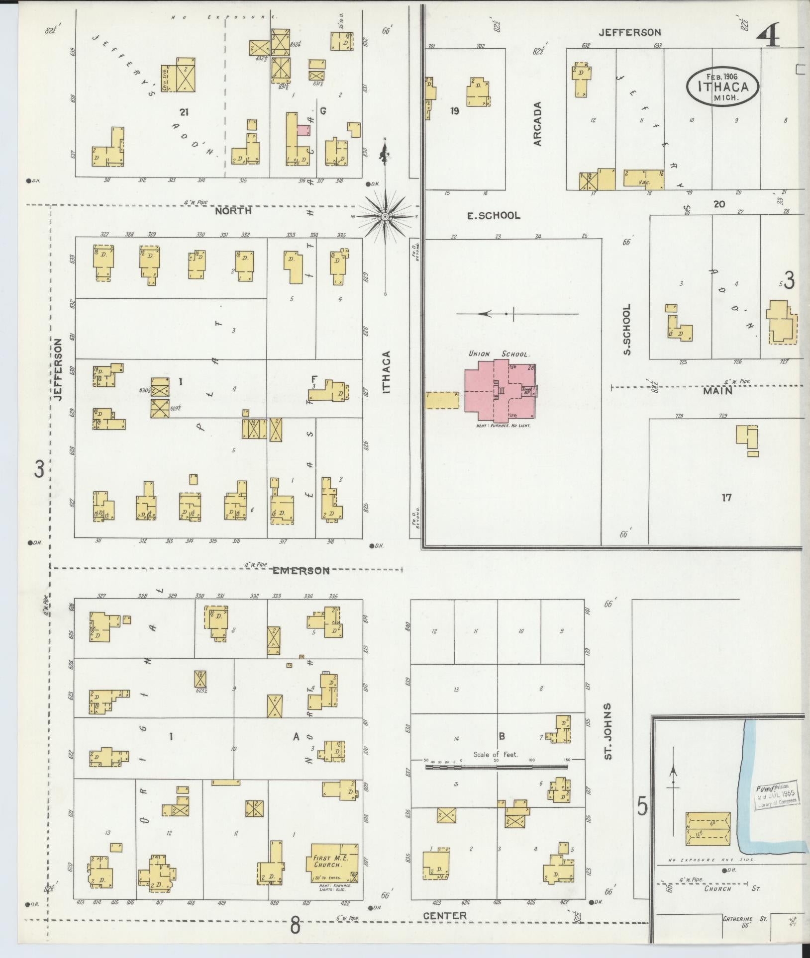 Sanborn Fire Insurance Map from Ithaca, Gratiot County, Michigan (1906), Sheet #0004 - Complete Map Set gallery image, historic Sanborn map, vintage wall art, Michigan Michigan