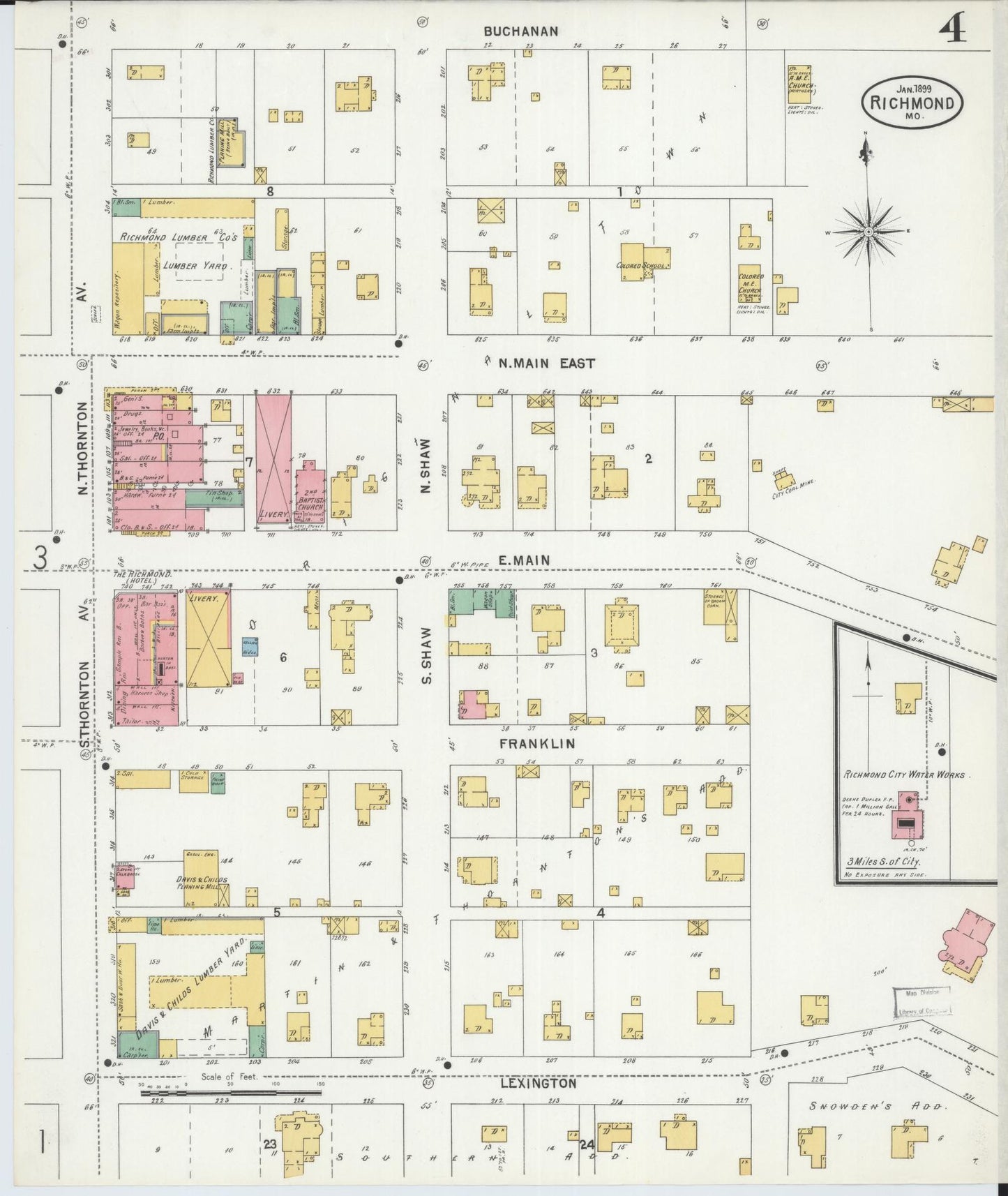 Sanborn Fire Insurance Map from Richmond, Ray County, Missouri (1899), Sheet #0004 - Historic Sanborn Fire Insurance Map Print, vintage old map wall art, antique decor, genealogy gift, Missouri Missouri map