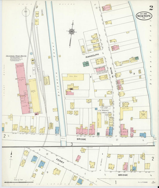 Sanborn Fire Insurance Map from New Hope, Bucks County, Pennsylvania (1909), Sheet #0002 - Historic Sanborn Fire Insurance Map Print, vintage old map wall art, antique decor, genealogy gift, Pennsylvania Pennsylvania map
