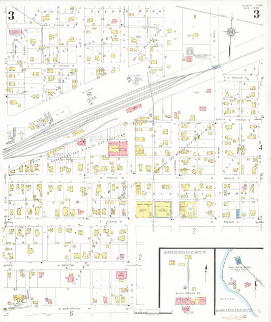 Sanborn Fire Insurance Map from Albia, Monroe County, Iowa (1933), Sheet #0003 - Historic Sanborn Fire Insurance Map Print, vintage old map wall art