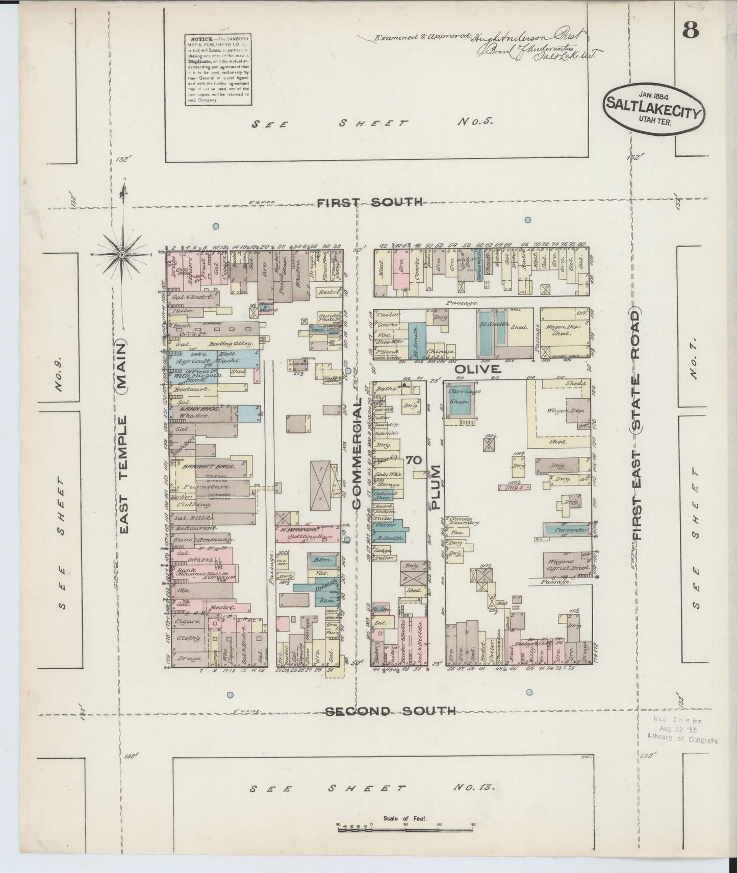 Sanborn Fire Insurance Map from Salt Lake City, Salt Lake County, Utah (1884), Sheet #0008 - Complete Map Set gallery image, historic Sanborn map, vintage wall art, Utah Utah