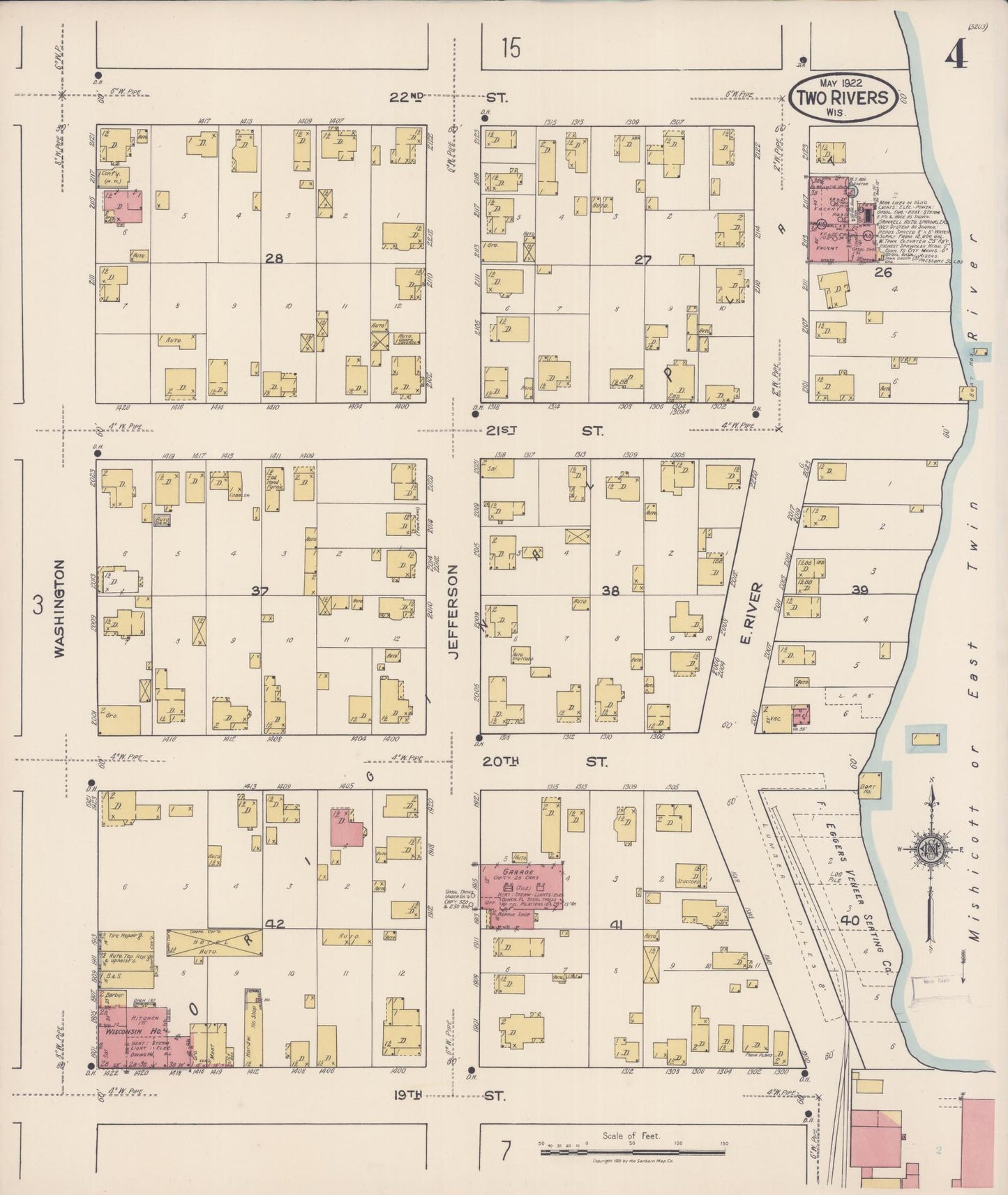 Sanborn Fire Insurance Map from Two Rivers, Manitowoc County, Wisconsin (1922), Sheet #0004 - Complete Map Set gallery image, historic Sanborn map, vintage wall art, Wisconsin Wisconsin