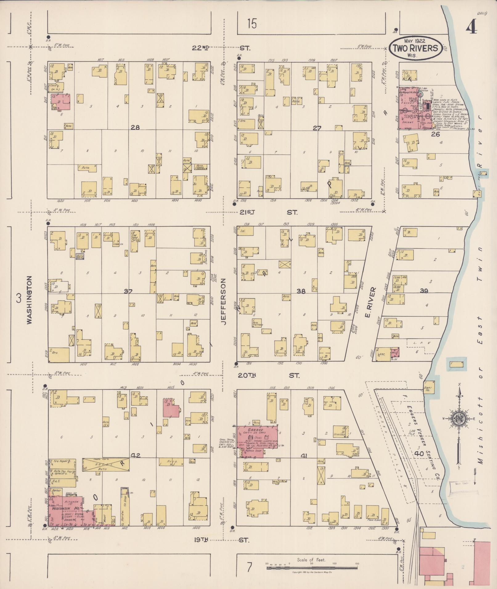 Sanborn Fire Insurance Map from Two Rivers, Manitowoc County, Wisconsin (1922), Sheet #0004 - Complete Map Set gallery image, historic Sanborn map, vintage wall art, Wisconsin Wisconsin