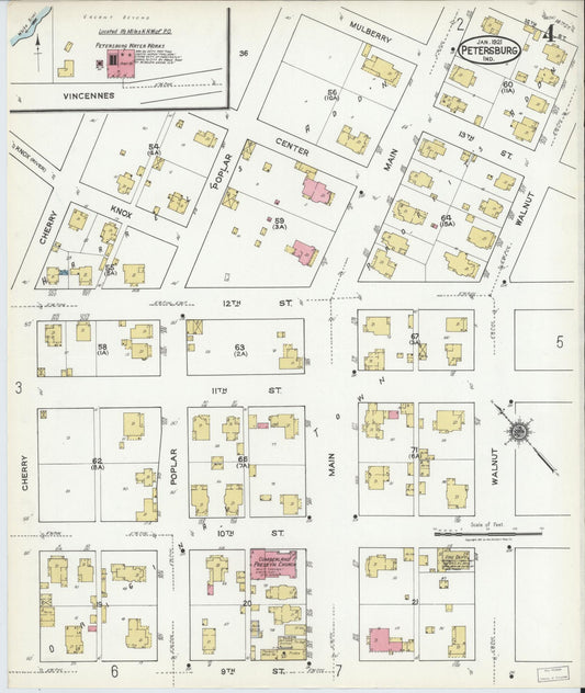 Sanborn Fire Insurance Map from Petersburg, Pike County, Indiana (1921), Sheet #0004 - Historic Sanborn Fire Insurance Map Print, vintage old map wall art, antique decor, genealogy gift, Indiana Indiana map