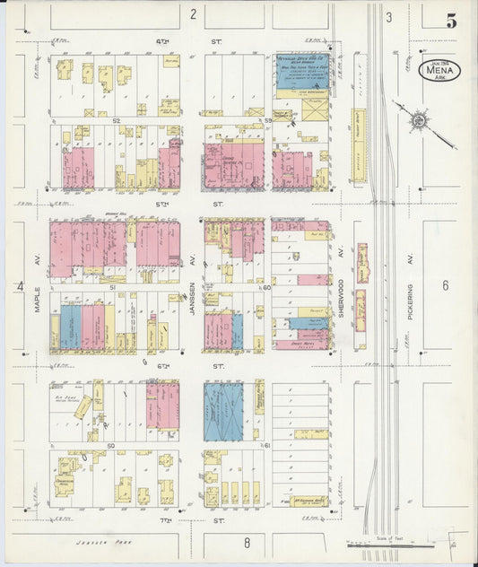 Sanborn Fire Insurance Map from Mena, Polk County, Arkansas (1914), Sheet #0005 - Historic Sanborn Fire Insurance Map Print, vintage old map wall art, antique decor, genealogy gift, Arkansas Arkansas map