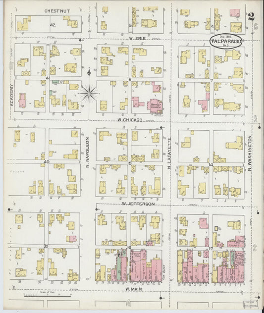 Sanborn Fire Insurance Map from Valparaiso, Porter County, Indiana (1892), Sheet #0002 - Historic Sanborn Fire Insurance Map Print, vintage old map wall art, antique decor, genealogy gift, Indiana Indiana map