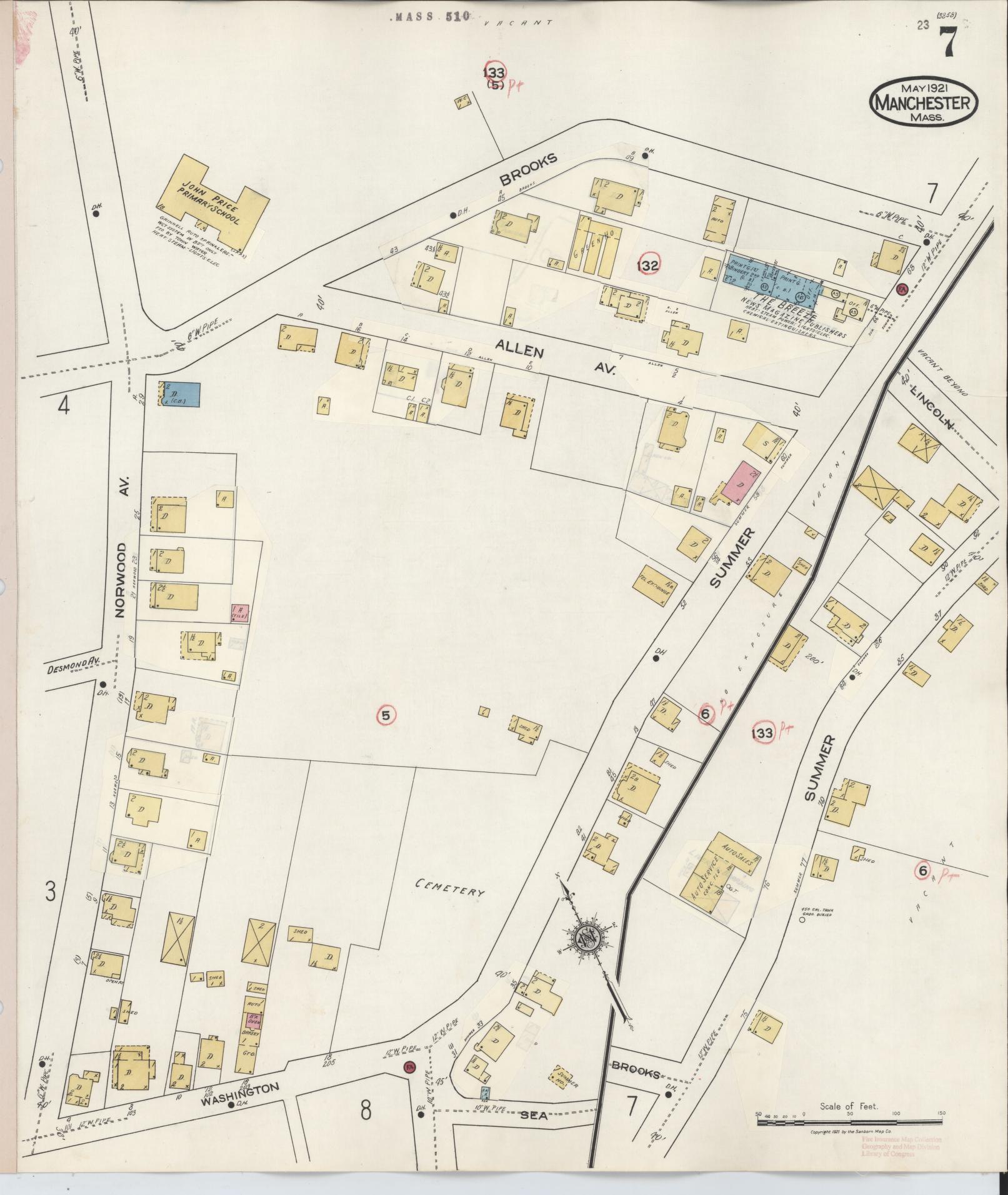 Sanborn Fire Insurance Map from Manchester, Essex County, Massachusetts (1941), Sheet #0007 - Historic Sanborn Fire Insurance Map Print, vintage old map wall art, antique decor, genealogy gift, Massachusetts Massachusetts map