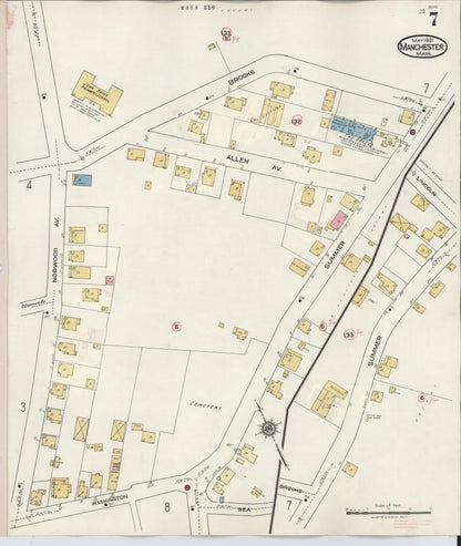 Sanborn Fire Insurance Map from Manchester, Essex County, Massachusetts (1941), Sheet #0007 - Historic Sanborn Fire Insurance Map Print, vintage old map wall art, antique decor, genealogy gift, Massachusetts Massachusetts map