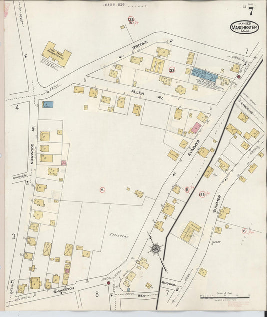 Sanborn Fire Insurance Map from Manchester, Essex County, Massachusetts (1941), Sheet #0007 - Historic Sanborn Fire Insurance Map Print, vintage old map wall art, antique decor, genealogy gift, Massachusetts Massachusetts map
