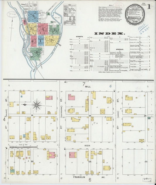 Sanborn Fire Insurance Map from Brookville, Franklin County, Indiana (1899), Sheet #0001 - Historic Sanborn Fire Insurance Map Print, vintage old map wall art, antique decor, genealogy gift, Indiana Indiana map