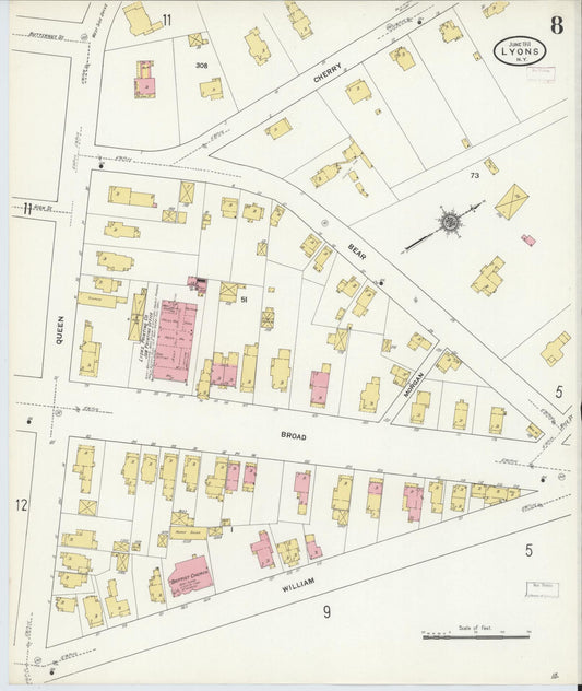 Sanborn Fire Insurance Map from Lyons, Wayne County, New York (1911), Sheet #0008 - Historic Sanborn Fire Insurance Map Print, vintage old map wall art, antique decor, genealogy gift, New York New York map
