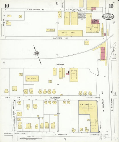 Sanborn Fire Insurance Map from Salisbury, Wicomico County, Maryland (1923), Sheet #0010 - Complete Map Set gallery image, historic Sanborn map, vintage wall art, Maryland Maryland