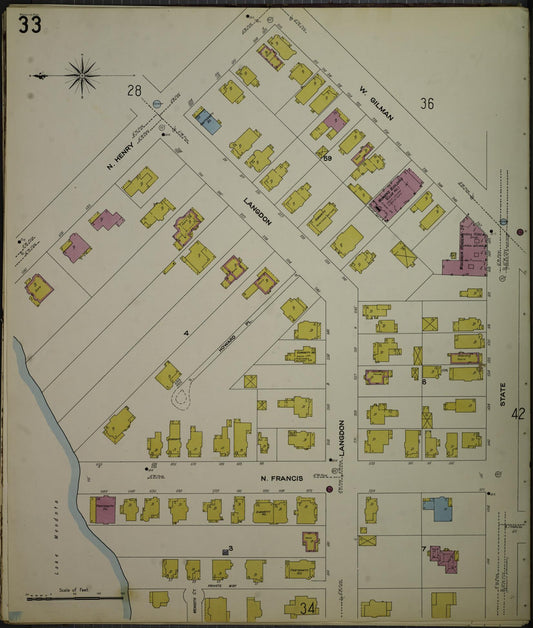 Sanborn Fire Insurance Map from Madison, Dane County, Wisconsin (1908), Sheet #0033 - Historic Sanborn Fire Insurance Map Print, vintage old map wall art, antique decor, genealogy gift, Wisconsin Wisconsin map