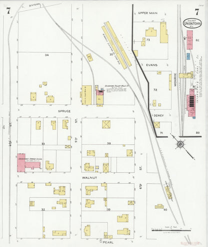 Sanborn Fire Insurance Map from Uniontown, Union County, Kentucky (1927), Sheet #0007 - Complete Map Set gallery image, historic Sanborn map, vintage wall art, Kentucky Kentucky