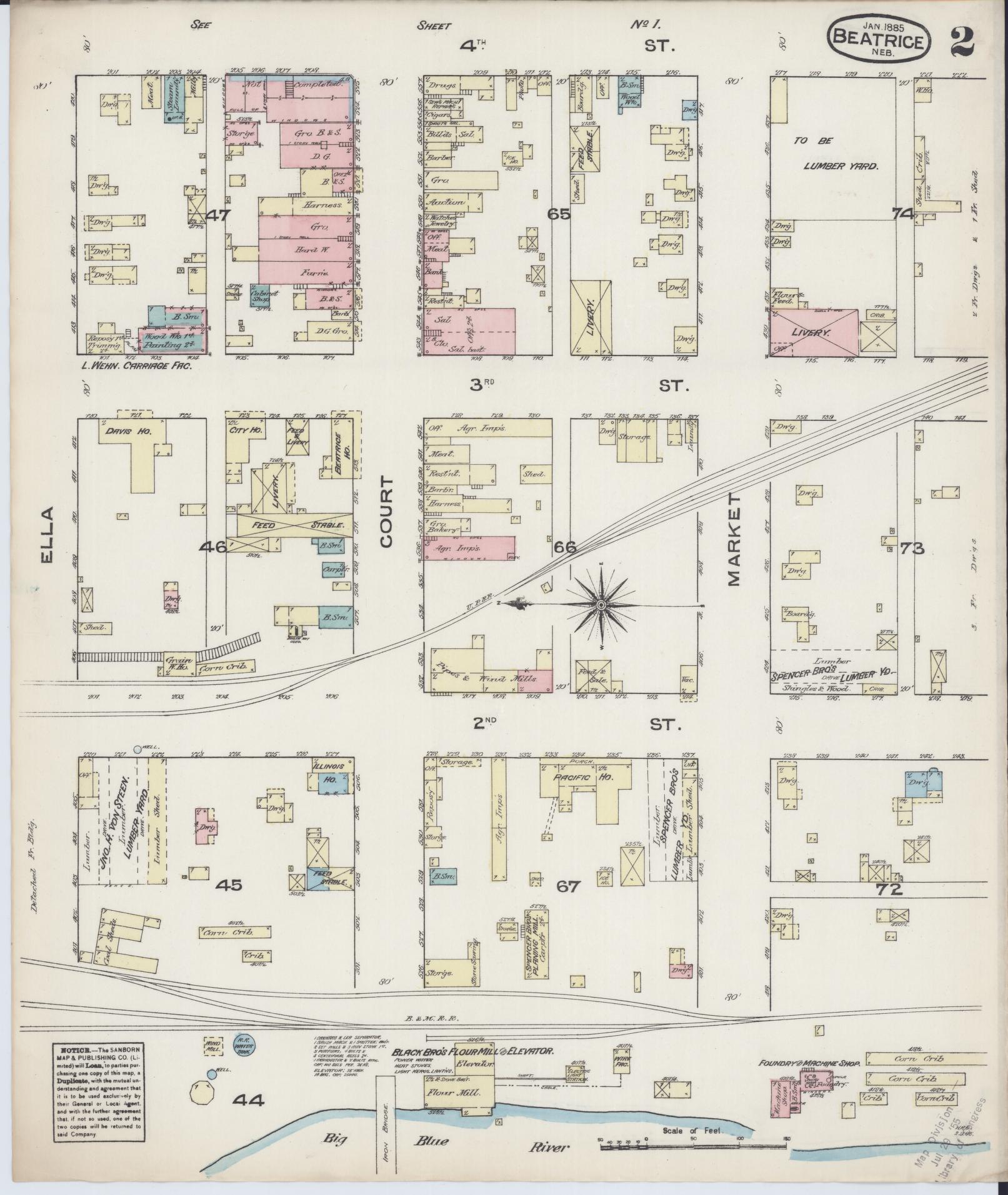 Sanborn Fire Insurance Map from Beatrice, Gage County, Nebraska (1885), Sheet #0002 - Complete Map Set gallery image, historic Sanborn map, vintage wall art, Nebraska Nebraska