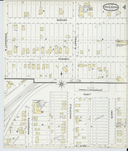 Sanborn Fire Insurance Map from Ironwood, Gogebic County, Michigan (1891), Sheet #0004 - Complete Map Set gallery image, historic Sanborn map, vintage wall art, Michigan Michigan