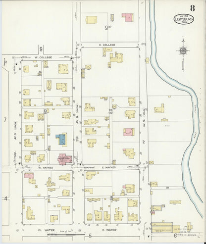 Sanborn Fire Insurance Map from Lewisburg, Marshall County, Tennessee (1914), Sheet #0008 - Complete Map Set gallery image, historic Sanborn map, vintage wall art, Tennessee Tennessee