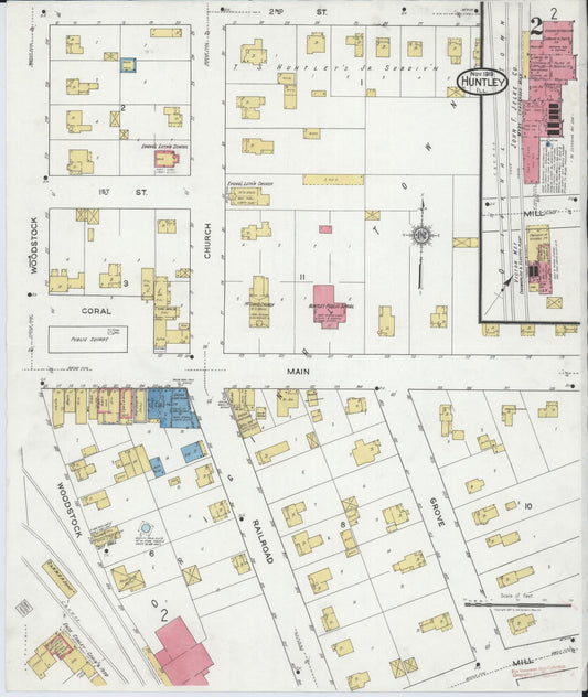 Sanborn Fire Insurance Map from Huntley, McHenry County, Illinois (1919), Sheet #0002 - Historic Sanborn Fire Insurance Map Print, vintage old map wall art, antique decor, genealogy gift, Illinois Illinois map