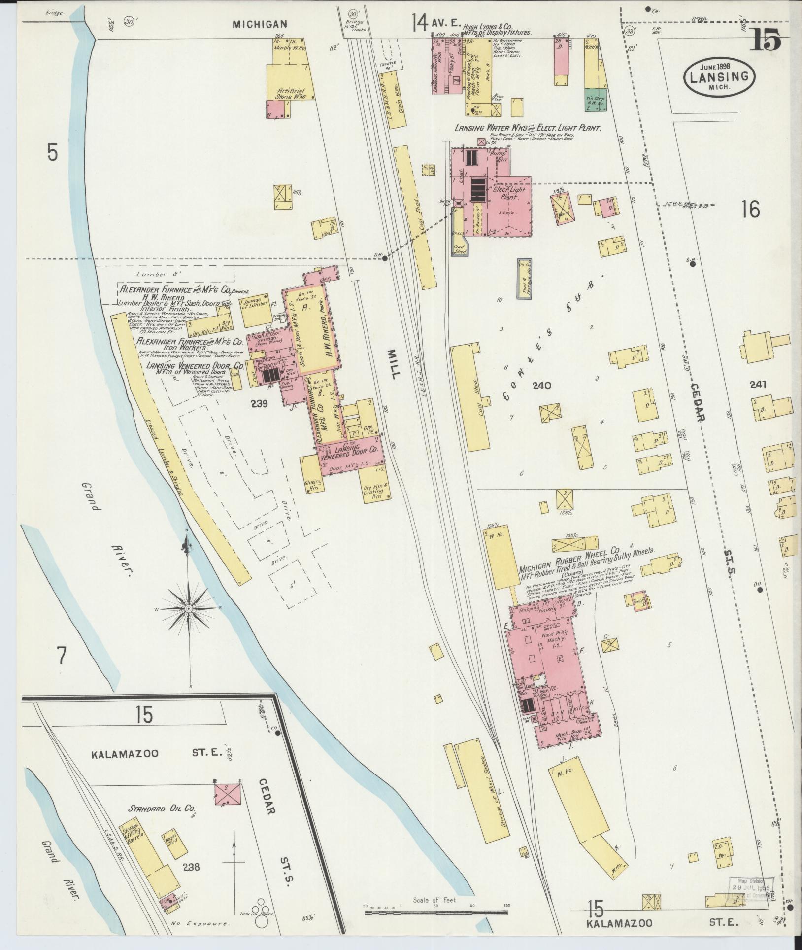 Sanborn Fire Insurance Map from Lansing, Ingham County, Michigan (1898), Sheet #0015 - Historic Sanborn Fire Insurance Map Print, vintage old map wall art, antique decor, genealogy gift, Michigan Michigan map