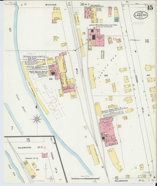 Sanborn Fire Insurance Map from Lansing, Ingham County, Michigan (1898), Sheet #0015 - Historic Sanborn Fire Insurance Map Print, vintage old map wall art, antique decor, genealogy gift, Michigan Michigan map