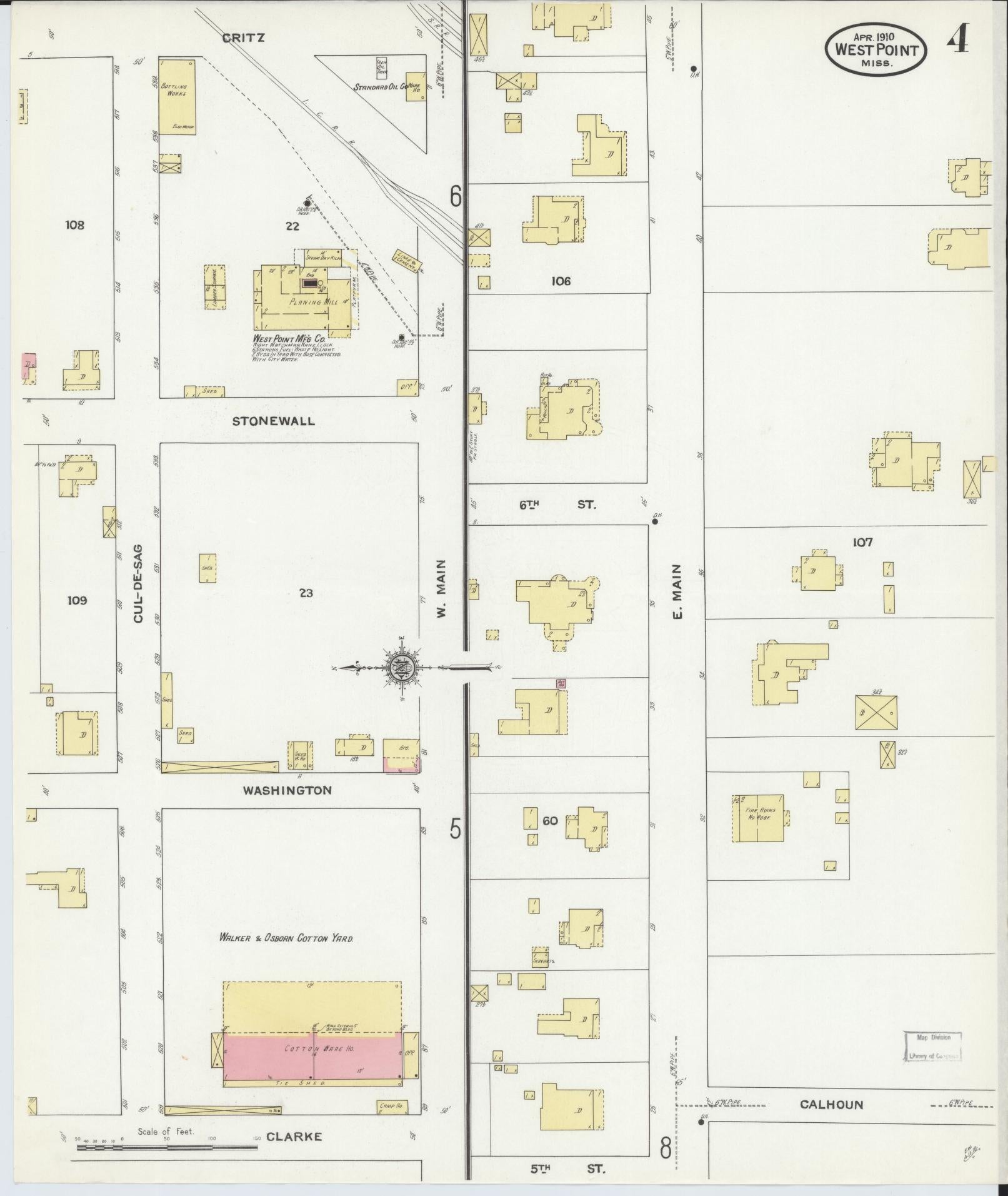 Sanborn Fire Insurance Map from West Point, Clay County, Mississippi (1910), Sheet #0004 - Complete Map Set gallery image, historic Sanborn map, vintage wall art, Mississippi Mississippi