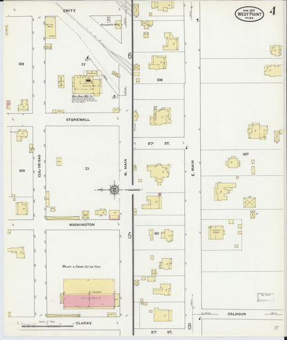 Sanborn Fire Insurance Map from West Point, Clay County, Mississippi (1910), Sheet #0004 - Complete Map Set gallery image, historic Sanborn map, vintage wall art, Mississippi Mississippi