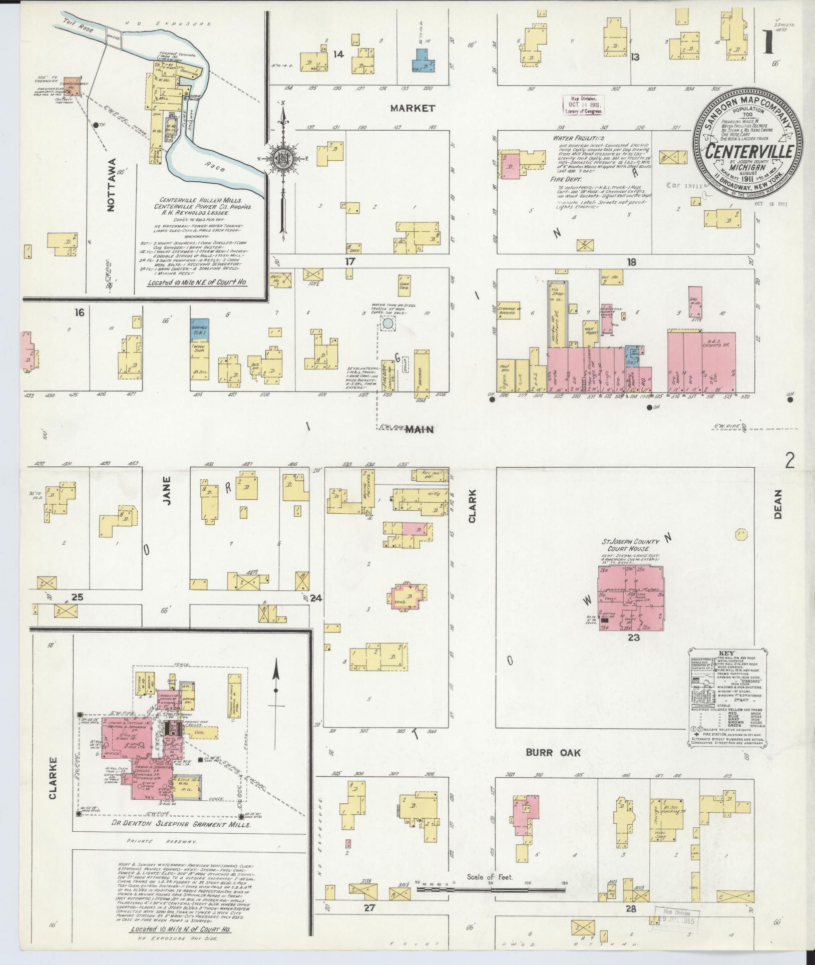 Sanborn Fire Insurance Map from Centreville, Saint Joseph County, Michigan (1911), Sheet #0001 - Complete Map Set gallery image, historic Sanborn map, vintage wall art, Michigan Michigan