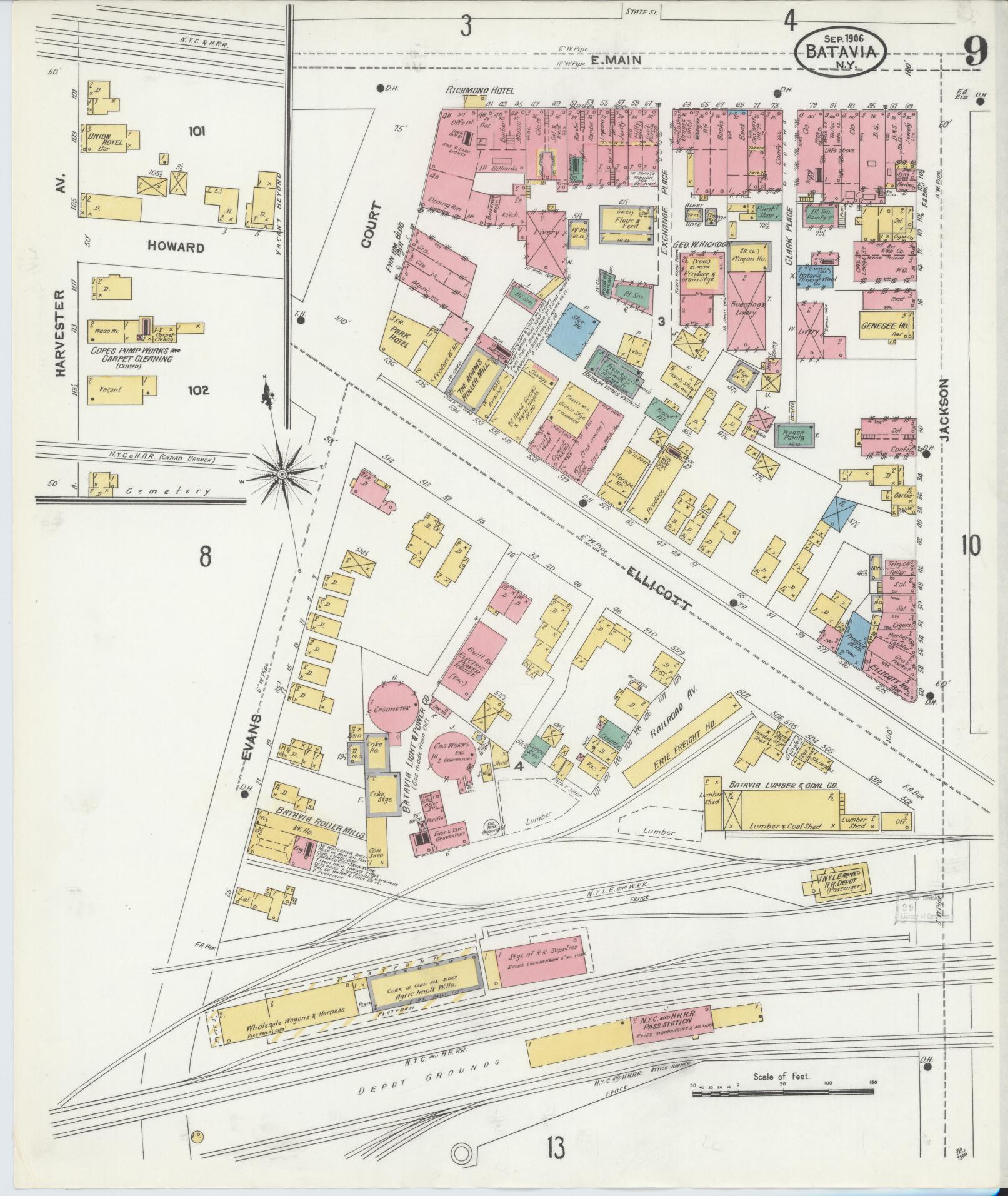 Sanborn Fire Insurance Map from Batavia, Genesee County, New York (1906), Sheet #0009 - Historic Sanborn Fire Insurance Map Print, vintage old map wall art, antique decor, genealogy gift, New York New York map