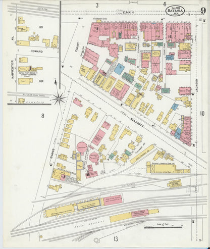 Sanborn Fire Insurance Map from Batavia, Genesee County, New York (1906), Sheet #0009 - Historic Sanborn Fire Insurance Map Print, vintage old map wall art, antique decor, genealogy gift, New York New York map