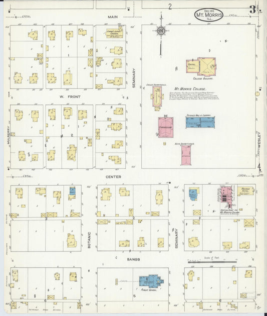 Sanborn Fire Insurance Map from Mount Morris, Ogle County, Illinois (1912), Sheet #0003 - Historic Sanborn Fire Insurance Map Print, vintage old map wall art, antique decor, genealogy gift, Illinois Illinois map