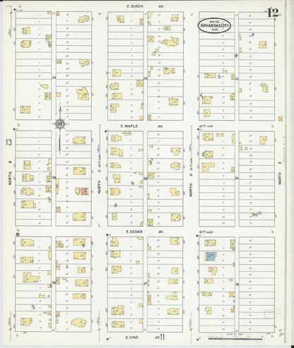 Sanborn Fire Insurance Map from Arkansas City, Cowley County, Kansas (1912), Sheet #0012 - Complete Map Set gallery image, historic Sanborn map, vintage wall art, Arkansas Arkansas