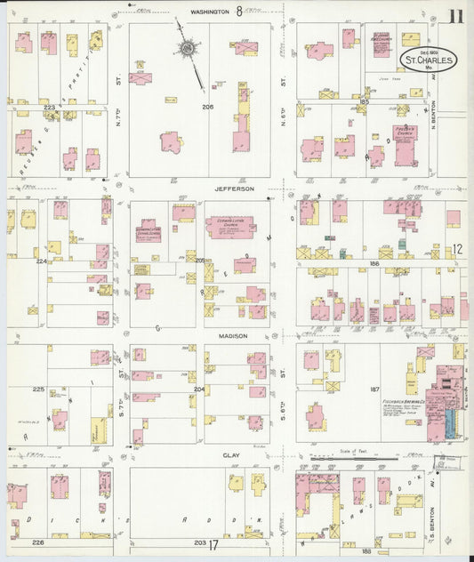 Sanborn Fire Insurance Map from Saint Charles, Saint Charles County, Missouri (1909), Sheet #0011 - Historic Sanborn Fire Insurance Map Print, vintage old map wall art, antique decor, genealogy gift, Missouri Missouri map