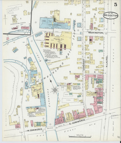 Sanborn Fire Insurance Map from Bridgeton, Cumberland County, New Jersey (1891), Sheet #0005 - Historic Sanborn Fire Insurance Map Print, vintage old map wall art, antique decor, genealogy gift, New Jersey New Jersey map