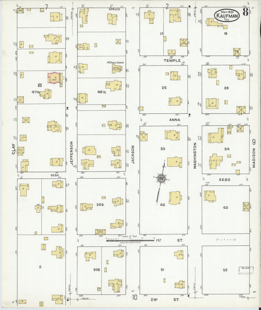 Sanborn Fire Insurance Map from Kaufman, Kaufman County, Texas (1920), Sheet #0008 - Historic Sanborn Fire Insurance Map Print, vintage old map wall art, antique decor, genealogy gift, Texas Texas map