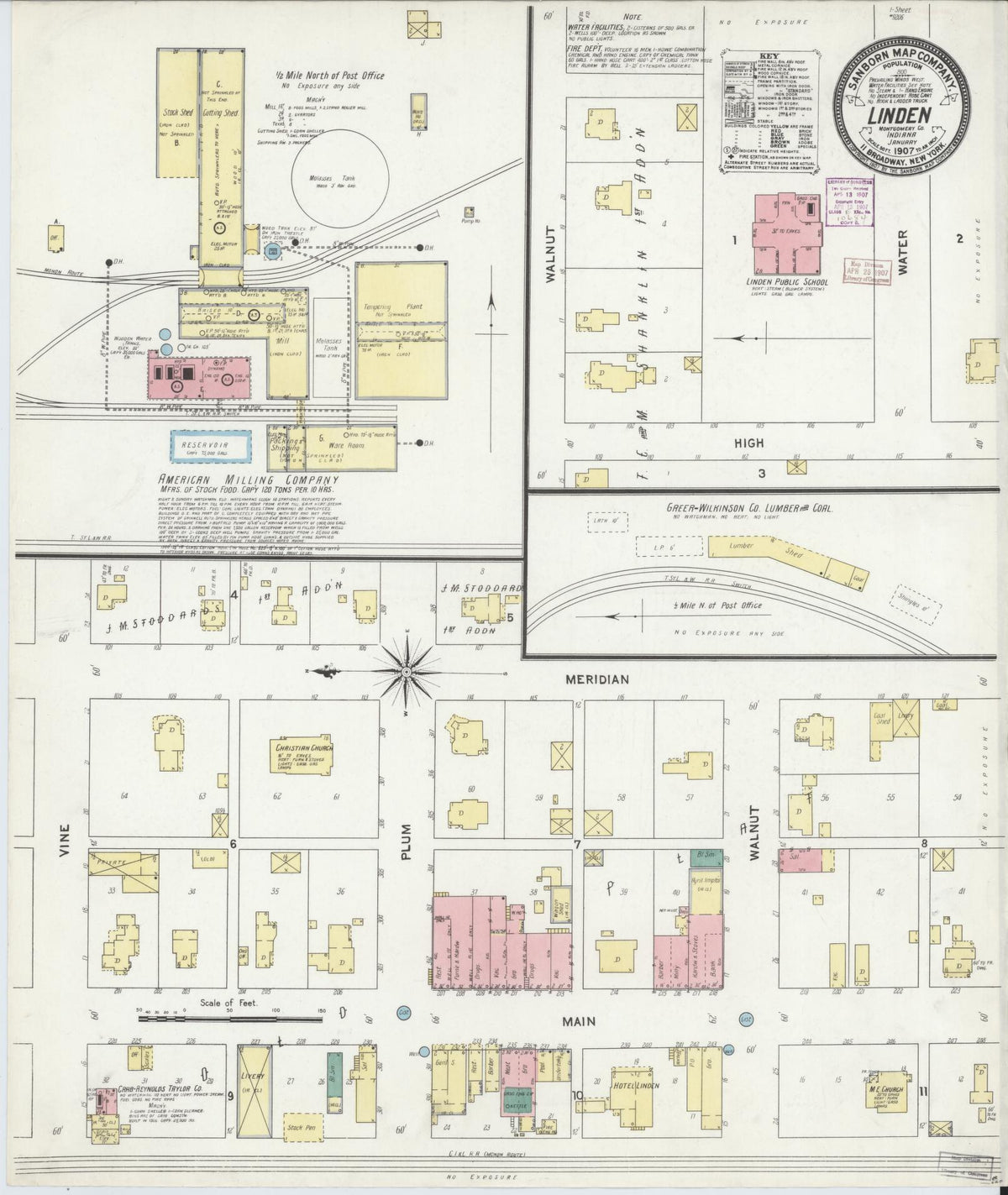 Sanborn Fire Insurance Map from Linden, Montgomery County, Indiana (1907), Sheet #0001 - Historic Sanborn Fire Insurance Map Print, vintage old map wall art, antique decor, genealogy gift, Indiana Indiana map