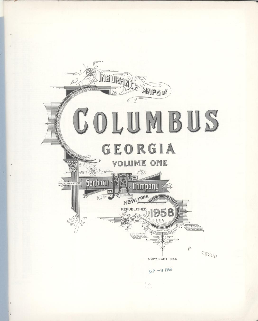 Sanborn Fire Insurance Map from Columbus, Muscogee County, Georgia (1958), Sheet #0001 - Complete Map Set gallery image, historic Sanborn map, vintage wall art, Georgia Georgia