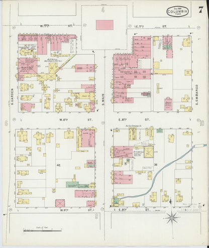Sanborn Fire Insurance Map from Columbia, Maury County, Tennessee (1895), Sheet #0007 - Complete Map Set gallery image, historic Sanborn map, vintage wall art, Tennessee Tennessee