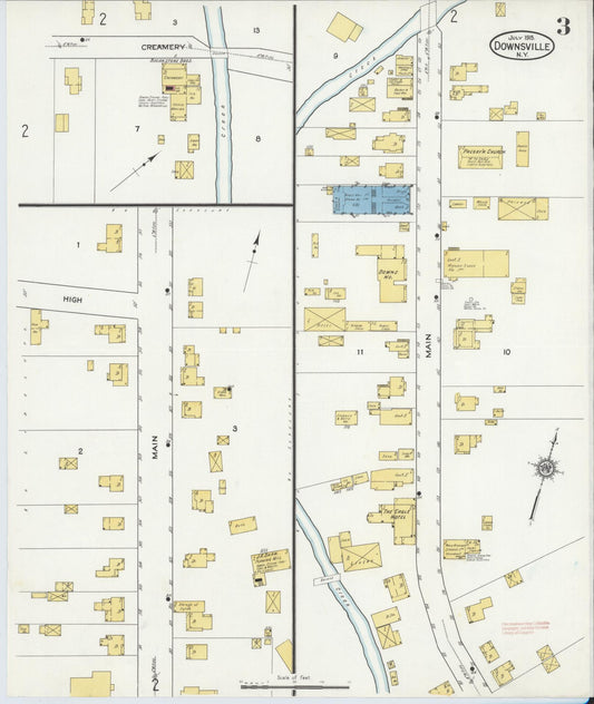 Sanborn Fire Insurance Map from Downsville, Delaware County, New York (1915), Sheet #0003 - Historic Sanborn Fire Insurance Map Print, vintage old map wall art, antique decor, genealogy gift, New York New York map