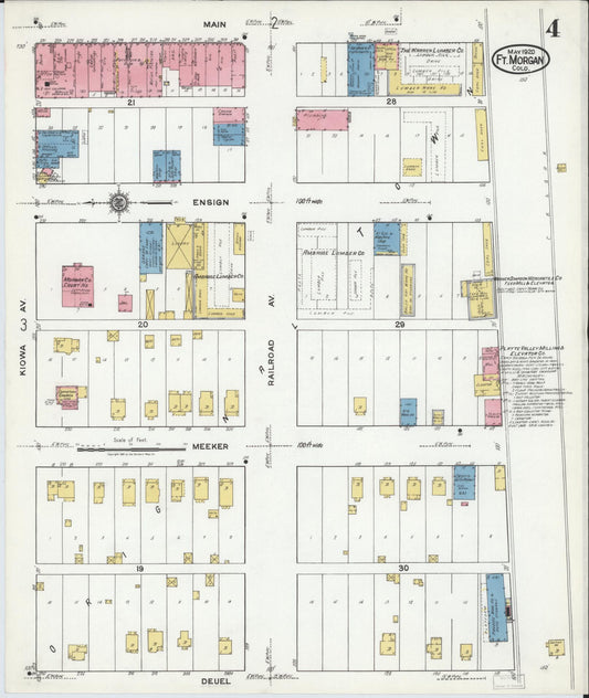 Sanborn Fire Insurance Map from Fort Morgan, Morgan County, Colorado (1920), Sheet #0004 - Historic Sanborn Fire Insurance Map Print, vintage old map wall art, antique decor, genealogy gift, Colorado Colorado map