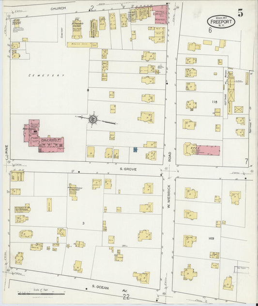 Sanborn Fire Insurance Map from Freeport, Nassau County, New York (1917), Sheet #0005 - Historic Sanborn Fire Insurance Map Print, vintage old map wall art, antique decor, genealogy gift, New York New York map