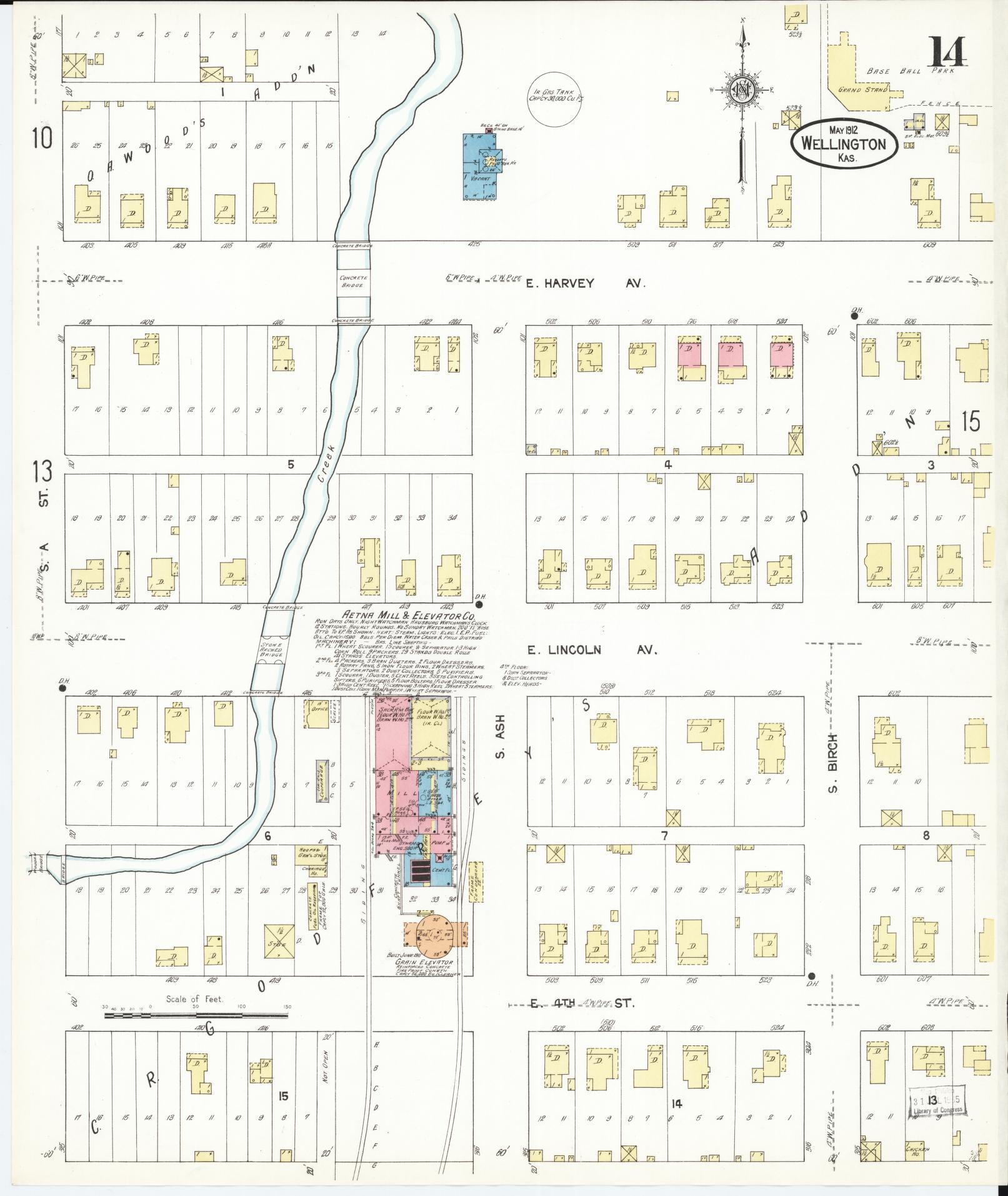 Sanborn Fire Insurance Map from Wellington, Sumner County, Kansas (1912), Sheet #0014 - Complete Map Set gallery image, historic Sanborn map, vintage wall art, Kansas Kansas