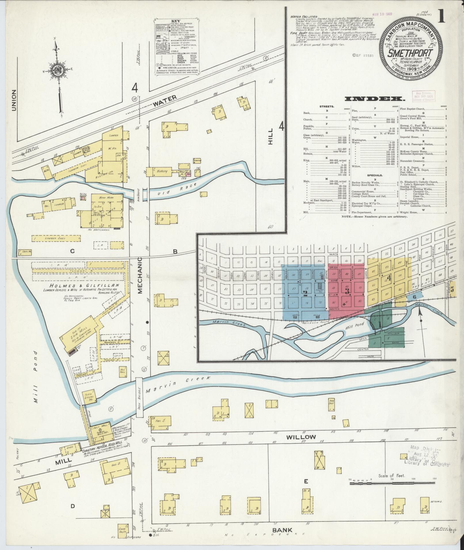 Sanborn Fire Insurance Map from Smethport, McKean County, Pennsylvania (1909), Sheet #0001 - Complete Map Set gallery image, historic Sanborn map, vintage wall art, Pennsylvania Pennsylvania